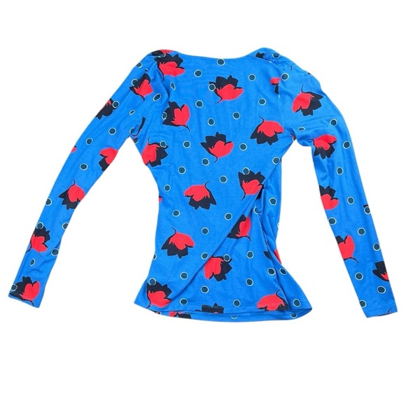 Boden Women’s Blue Floral Faux Wrap Long Sleeve Blouse In Size 8R - Picture 5 of 6